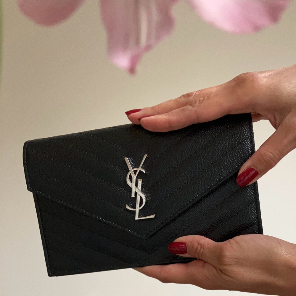 New YSL 'Cassandre' black purse/wallet